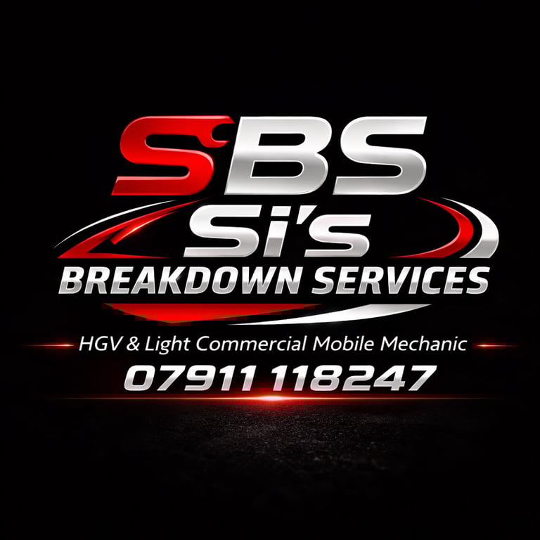 SBS Breakdown Services logo with red and white text on black background, advertising HGV and light commercial mobile mechanic services